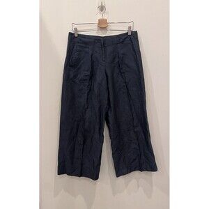 Isda & Co. Pants Sz 8 Navy Indigo Linen Culottes Crop Wide Leg Flat Front Lagenl